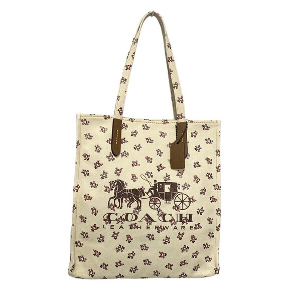 Auth COACH - 26972 Cream Pink Multi Canvas Tote Bag - Picture 1 of 12